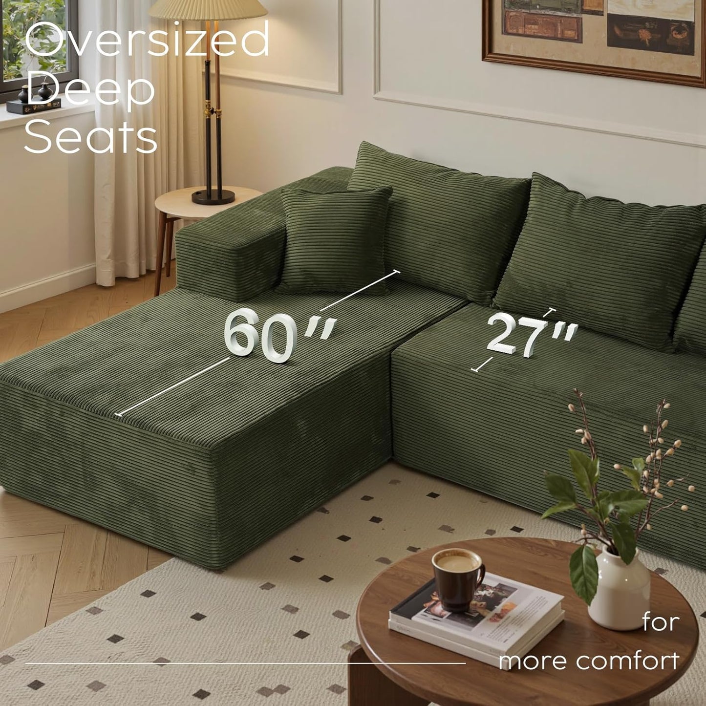 Cloud Sectional Couch With L-Shape Chaise, Modern Modular Sofa With Deep Seat, Upholstered Couches For Living Room Bedroom, No Assembly Required