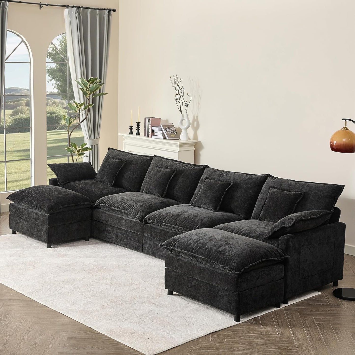 108 In. U Shape Sofa Sectional Sofa Comfortable Cloud Sofa With Removable Footstool