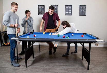 6 Ft. Portable Pool Table, Adults Folding Billiards Tables For Game Room With Easy Foldable Storage, Includes Full Set Of Billiard Balls, Cues