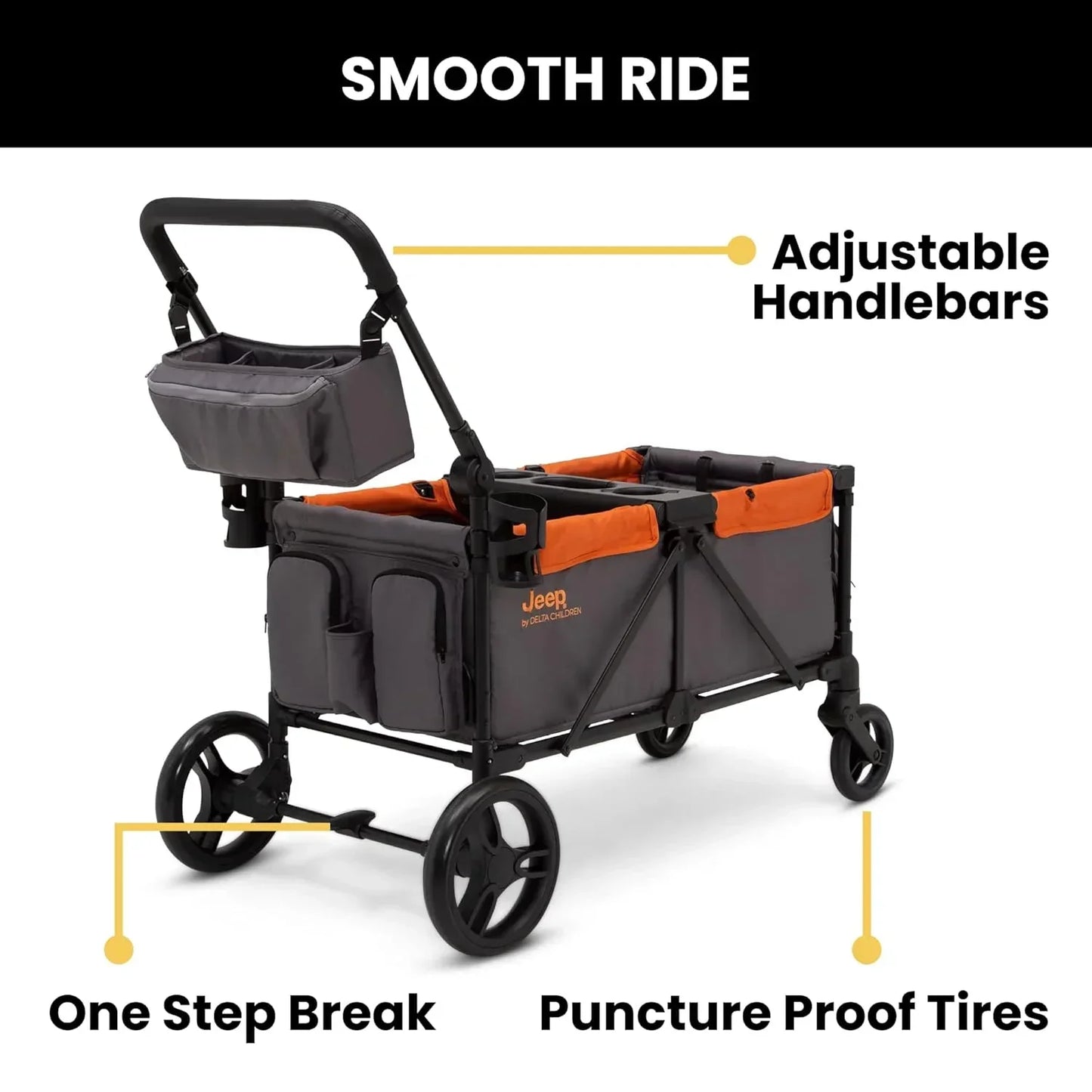 Jeep Sport All-Terrain Stroller Wagon By Delta Children Includes Canopy Parent Organizer