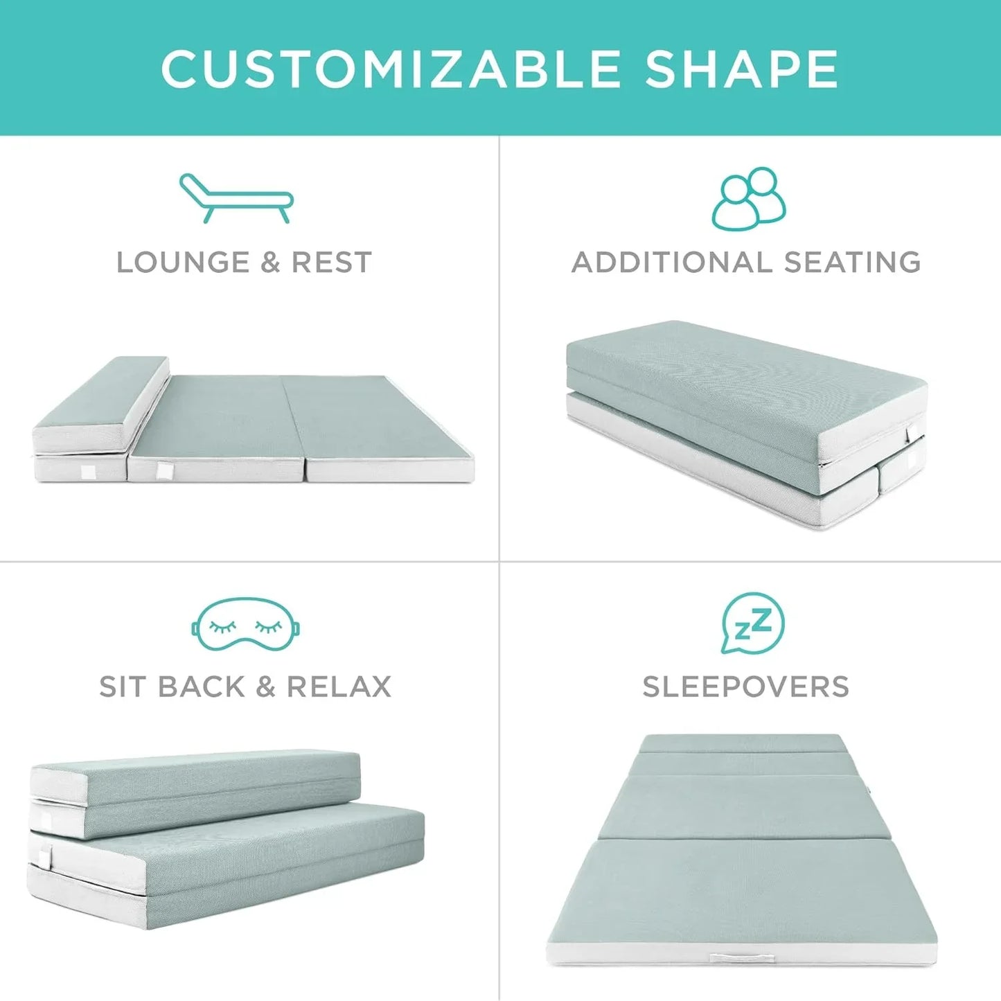 Best Choice Products 4 In. Portable Queen-Size Mattress, Tri-Fold Mattress For Camping, Guest, Toddler, Foam Plush w/Carry Case- Grey
