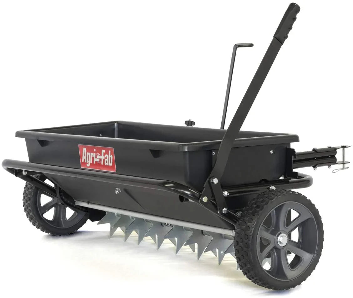 100 Lb. Tow-Behind Lawn And Garden Spiker/Seeder/Drop Spreader For Seed, Fertilizer, Salt, Ice Melt, Designed To Pull Behind Lawn And Garden Tractors