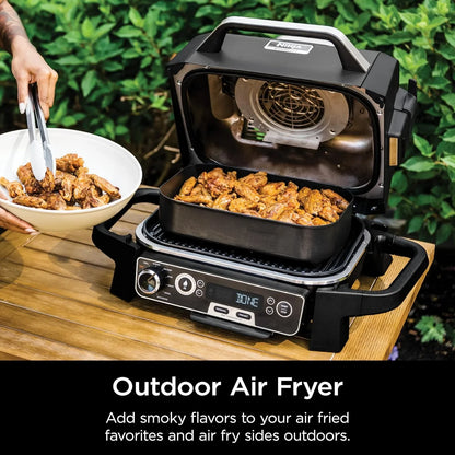 7-in-1 Grill And Smoker With Thermometer, Air Fryer, Bbq, Bake, Roast, Broil- Portable Electric Outdoor Grill, Grey