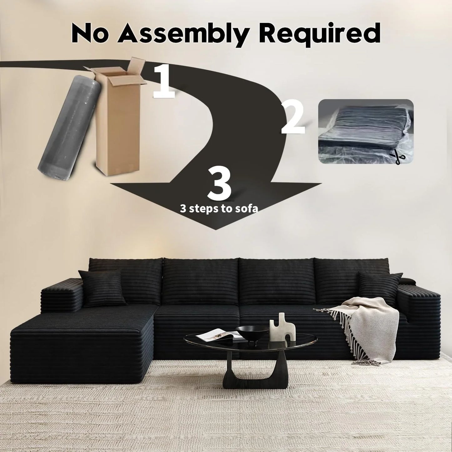 107.5 In. Cloud Modular Sectional Sofa Couch With L-Shape Chaise, Modern Minimalist Upholstered Couches For Living Room Bedroom