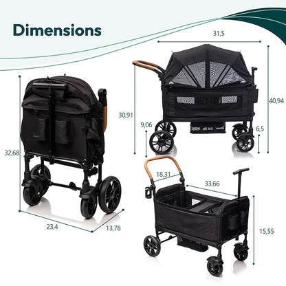 Wagon Stroller For 2 Kids And Cargo-Travel Stroller Push-Pull Double Wagon Lightweight Folding Stroller For Newborn And Toddler With 5-Point