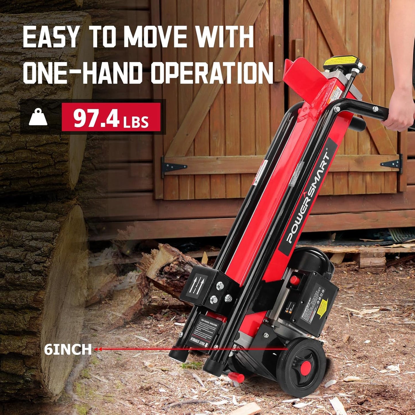 PowerSmart Electric Log Splitter 7-Ton- Efficient Wood Splitter With 3500 Motor Speed, 15 Amp