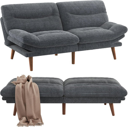Pipishell Convertible Futon Sofa Bed, 66 In. Corduroy Futon Couch With Adjustable Backrest And Armrests, Recliner Sleeper Sofa For Small Spaces