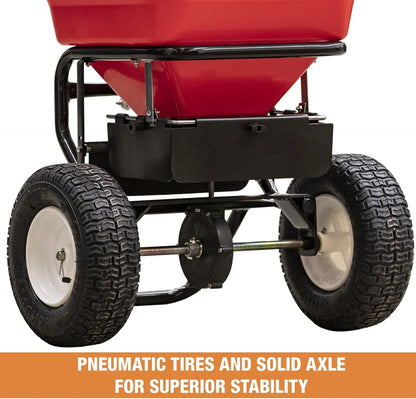 Walk Behind Push Spreader, 100lb Capacity, For Salt, Ice And Snow Melt, Included Grate And Cover With Enclosed Gearbox For Protection