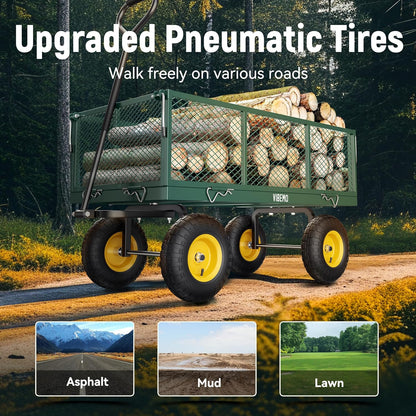 Steel Garden Cart 2-in-1 1400 Lbs Heavy Duty Utility Wagon With Removable Mesh Sides To Convert Into Flatbed 240 U-Turn 13 In. Pneumatic Tires