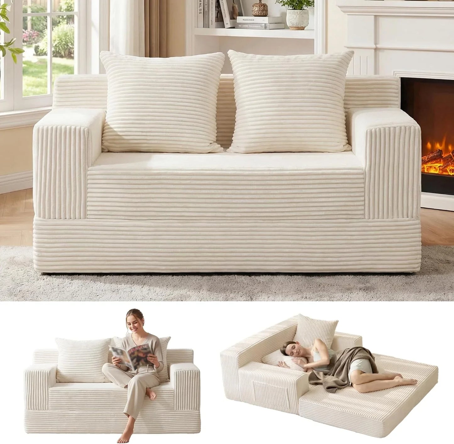 Loveseat Boneless Convertible Sofa Bed, Folding Floor Futon Sleeper Sofa Couch Bed- Boneless Foldable Couch