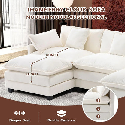 Ihanherry 146 In. U-Shaped Modern Sofa Modular Sectional Cloud Couch With 2 Ottoman