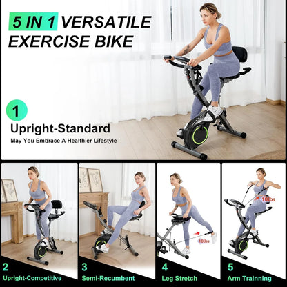 Foldable Exercise Bike Stationary Bikes For Home, 5-in-1 Indoor Workout Bike, Cycling Bike With 16-Level Quiet Magnetic Resistance