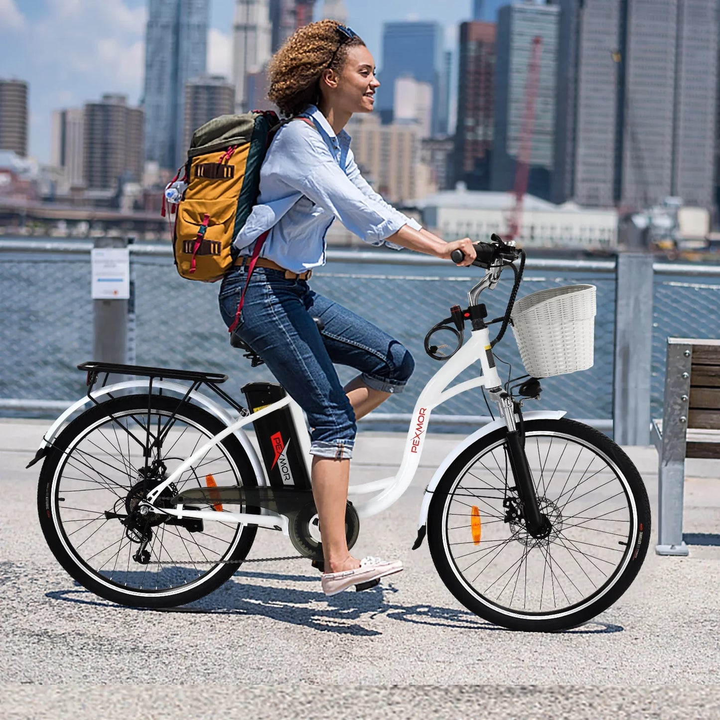 Pexmor Electric Bike For Adults 350W, Peak 500W City Commuter Ebike 36V 12.5Ah Removable Battery 26 In. Cruiser Electric Bicycle Shimano 6-Speed