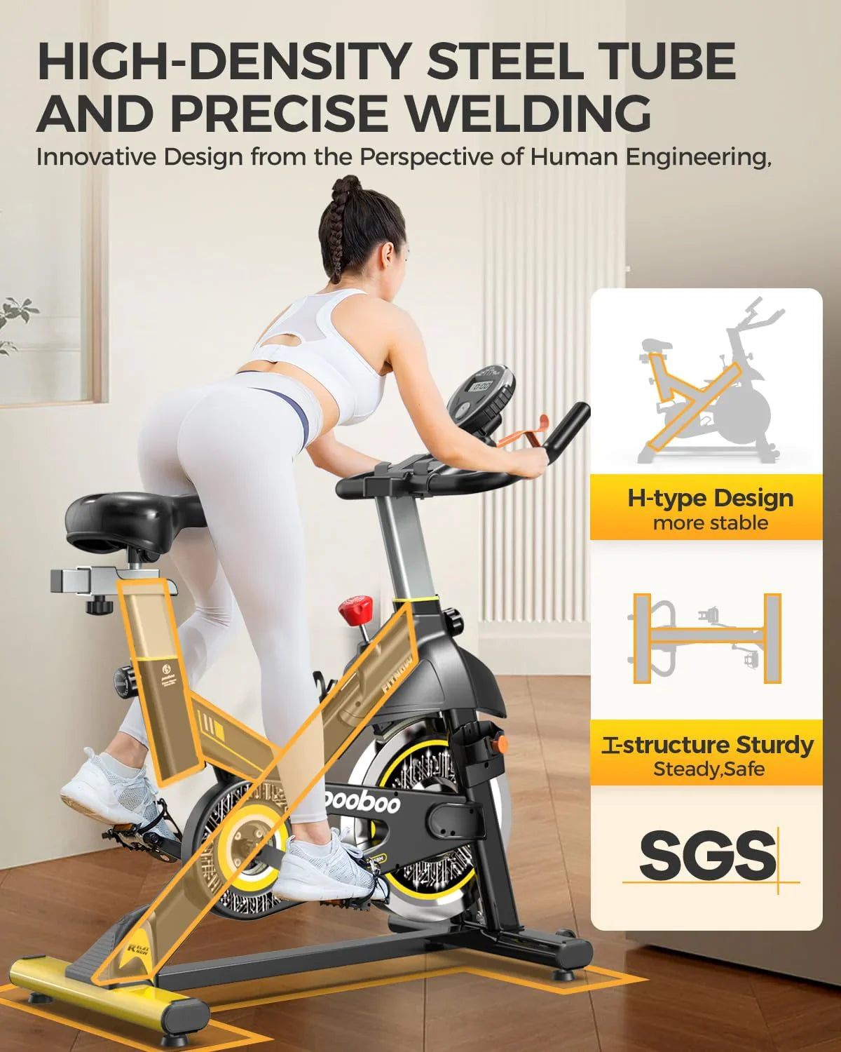 Pooboo Exercise Bike, Adjustable Magnetic/Brake Pad Resistance Silent Belt Drive, Indoor Cycling Bike For Home Cardio