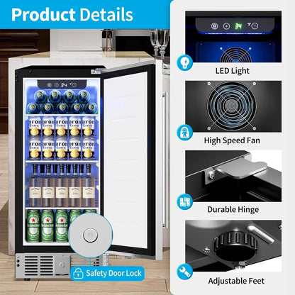 Beverage Refrigerator Cooler 126 Can Mini Fridge Glass Door For Drinks Soda Beer Wine Refrigerator