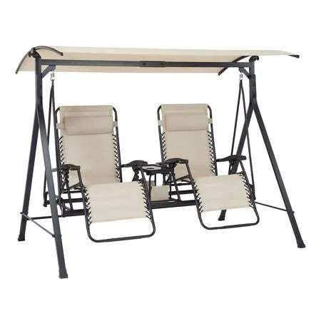 Mainstays Zero-Gravity Steel Porch Swing- Beige/Black, Size, 90.55 In. x 58.27 In. x 72.44 In