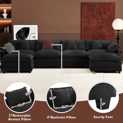 111.4 In. L-Shaped Modern Sofa Modular Cloud Sofa Ottoman 4-Seater Chenille Deep Seat Sofa