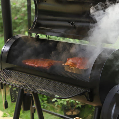 941 Sq. In. Overlarge Bbq Charcoal Grill With Offset Smoker, Black