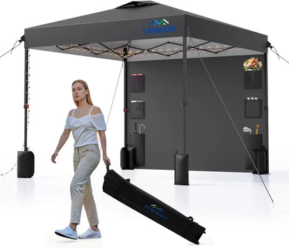 12X12 Pop Up Canopy Tent, Removable Pockets Sidewall For Extra Storage, Easy Up Canopy, Heavy Duty One Person Set Up Event Tent, Grey