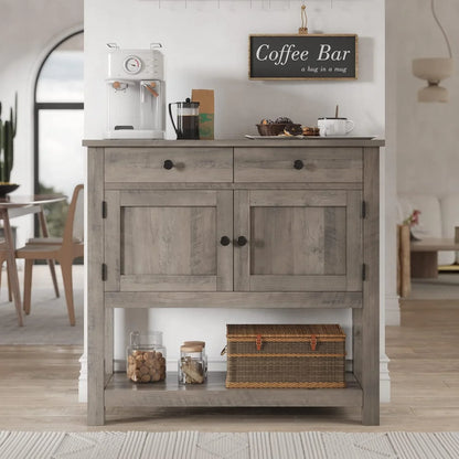 Hostack Farmhouse Console Table With 2-Door Cabinet And 2 Drawers, Coffee Bar, Entryway Table With Storage Shelf