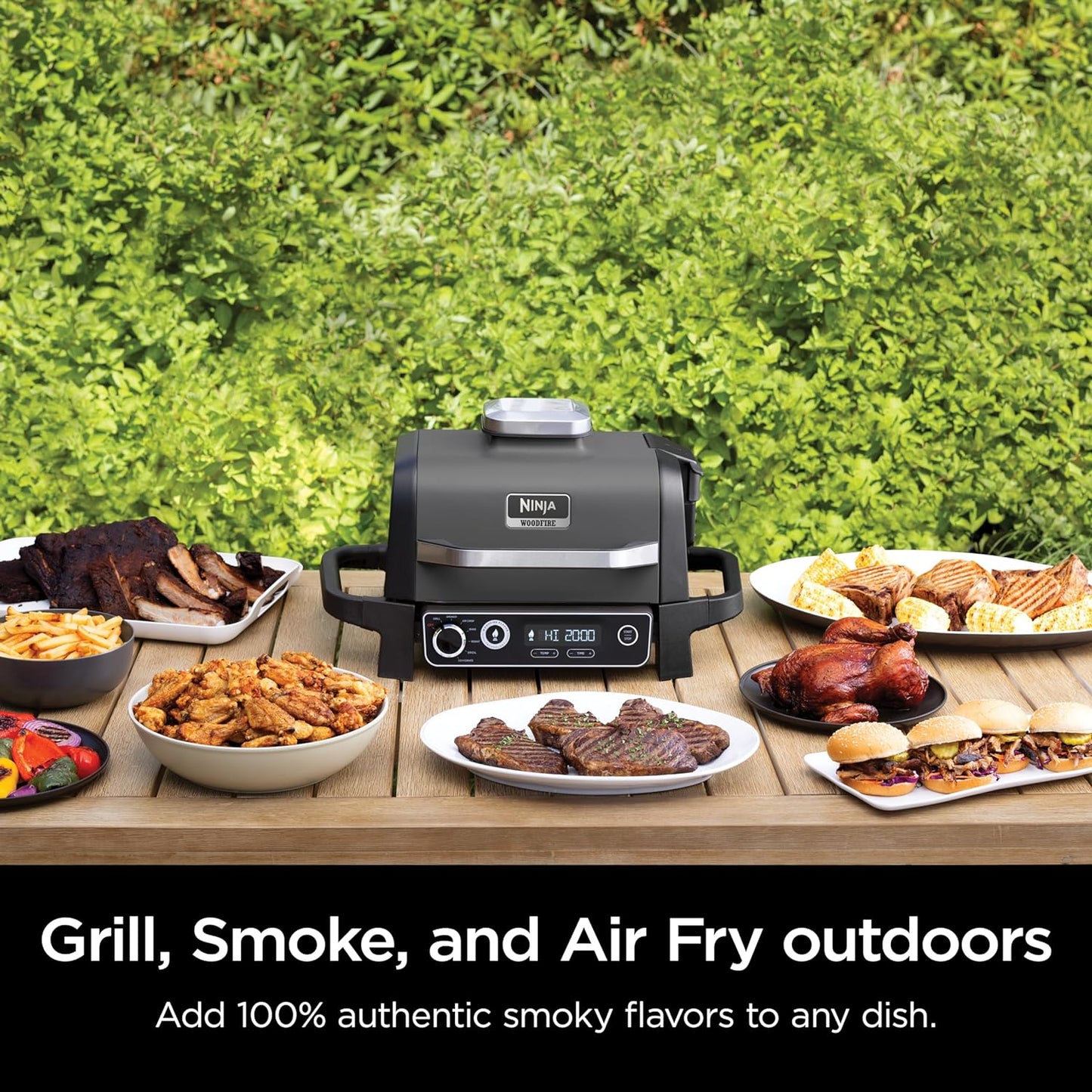 7-in-1 Grill And Smoker With Thermometer, Air Fryer, Bbq, Bake, Roast, Broil- Portable Electric Outdoor Grill, Grey