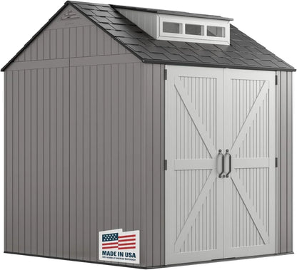 Rubbermaid Resin Outdoor Storage Shed With Floor Weather Resistant Gray Organization For Home