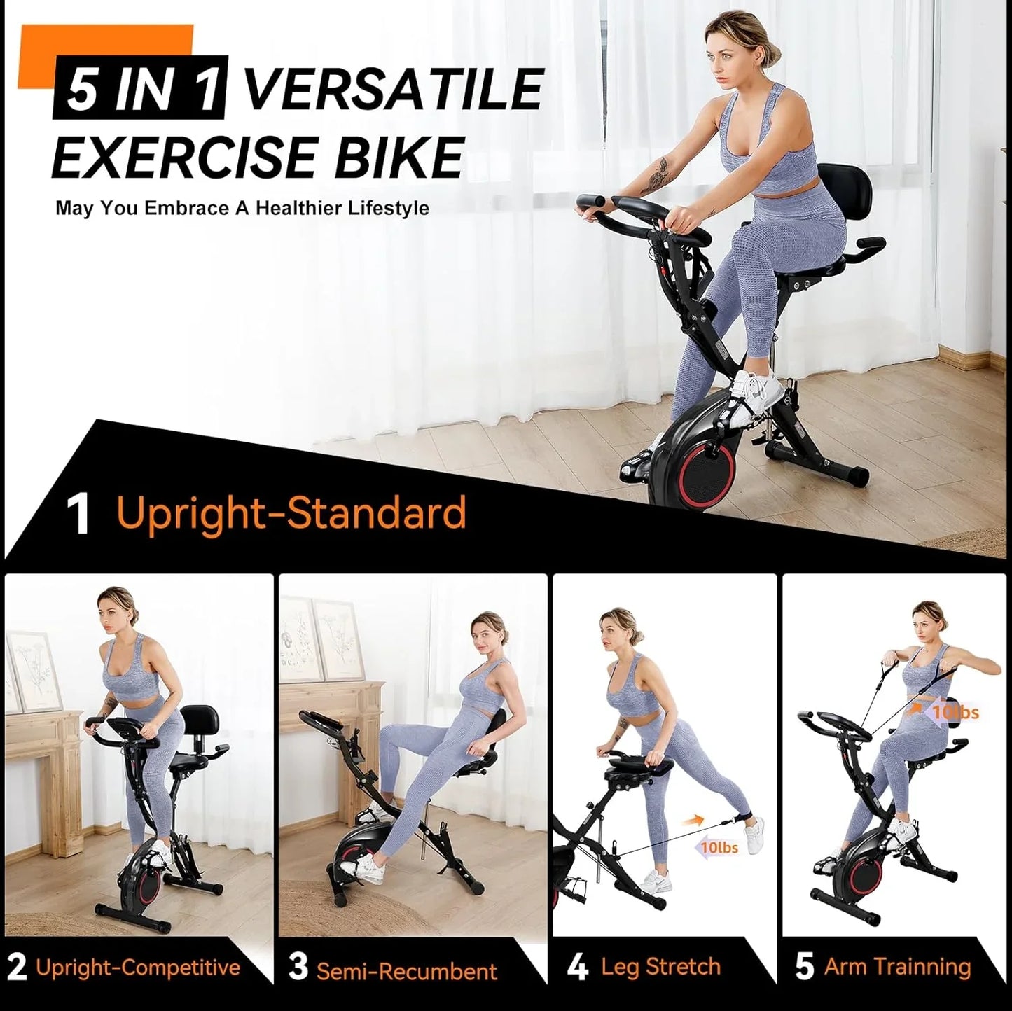 Foldable Exercise Bike Stationary Bikes For Home, 5-in-1 Indoor Workout Bike, Cycling Bike With 16-Level Quiet Magnetic Resistance