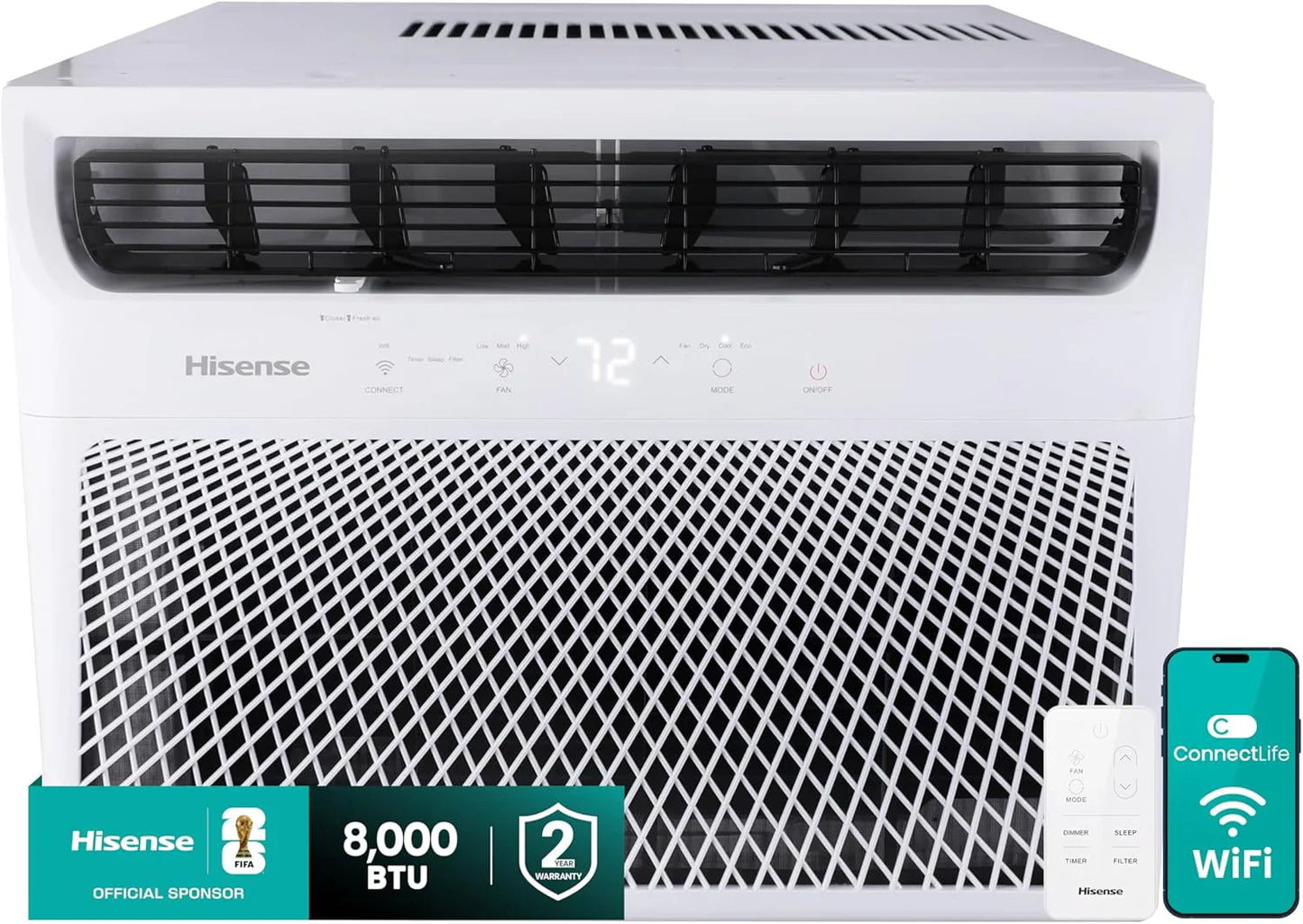 Hisense 14,000 BTU Smart Window Air Conditioner, 3 Modes, Cooling, Fan, Dehumidifier
