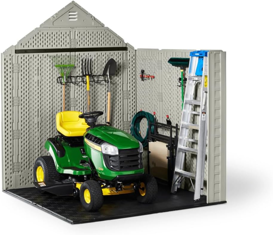 Rubbermaid Resin Outdoor Storage Shed With Floor Weather Resistant Gray Organization For Home
