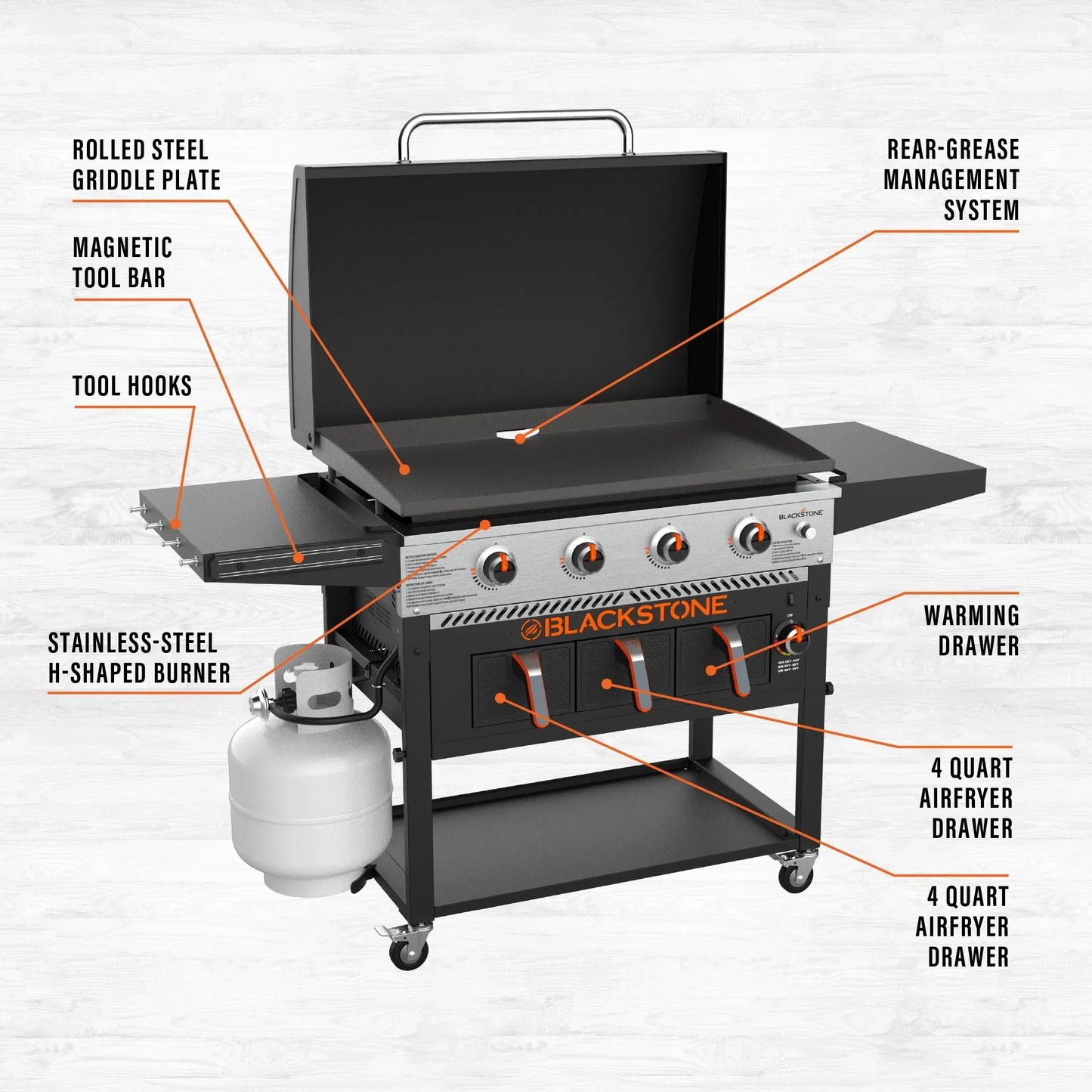 Blackstone 4-Burner 36 In. Propane Griddle With Air Fryer And Hood