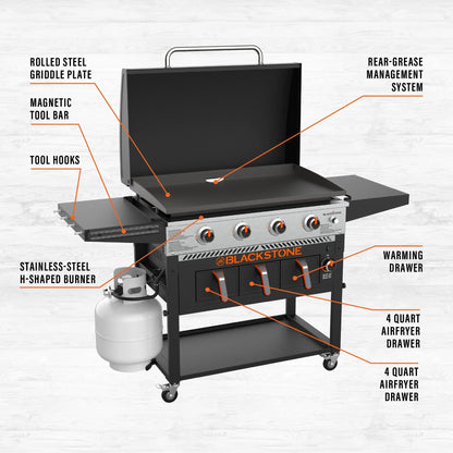 Blackstone 4-Burner 36 In. Propane Griddle With Air Fryer And Hood