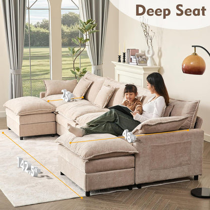 108 In. U Shape Sofa Sectional Sofa Comfortable Cloud Sofa With Removable Footstool