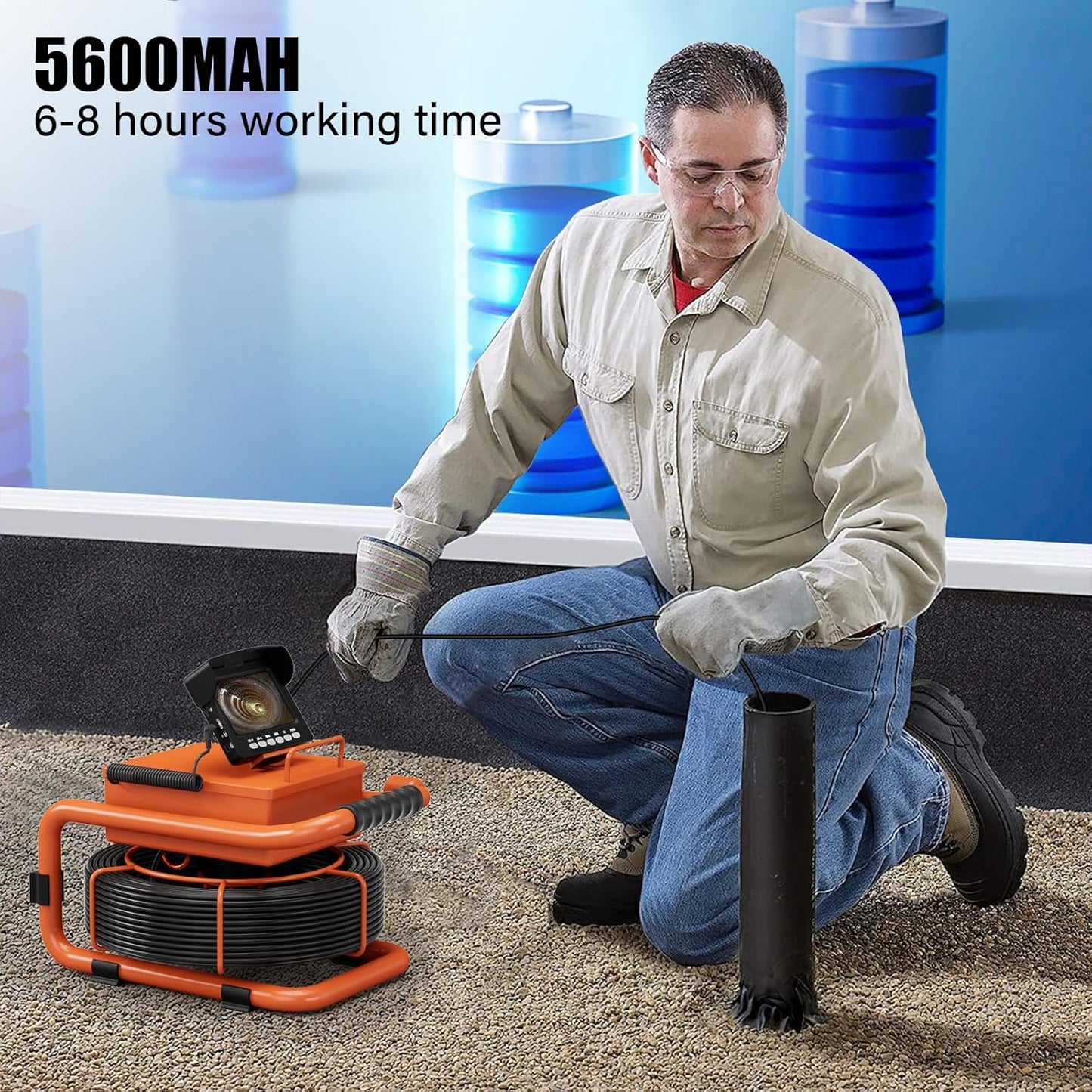 Sewer Inspection Camera, 100 Ft., DVR, Audio, 4.3 In. Screen