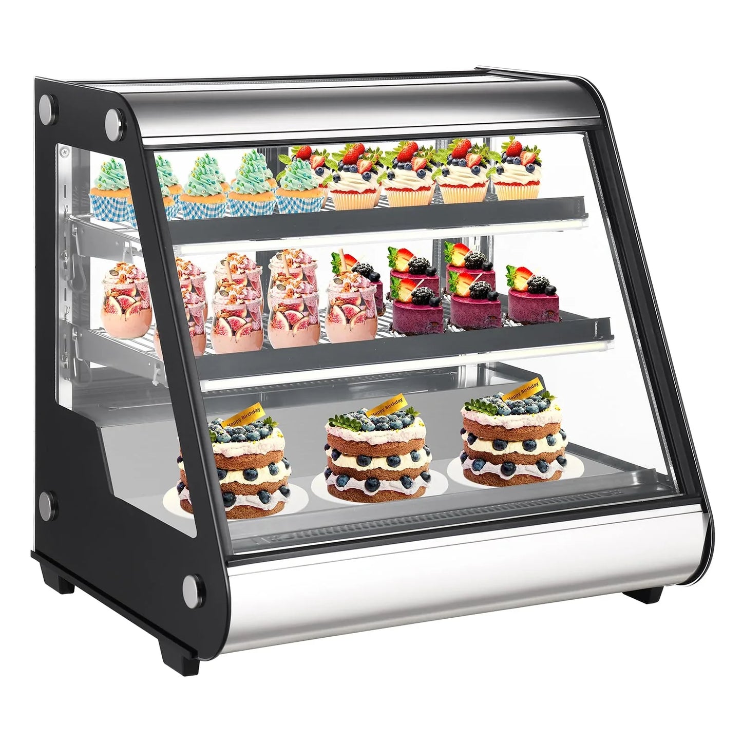 Commercial Refrigerator Display Case 130L, 4.6 Cu. Ft., Auto Defrost, Tempered Glass Plus LED Lighting, Countertop Commercial Use