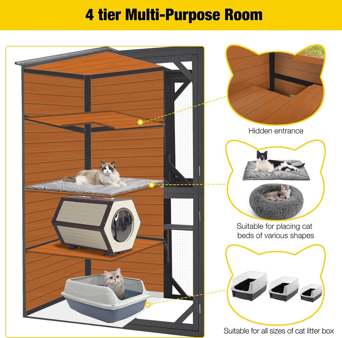 Aivituvin Large Cat Catio, 4 Tiers, Weatherproof Roof, 70 In.H x 77 In.L