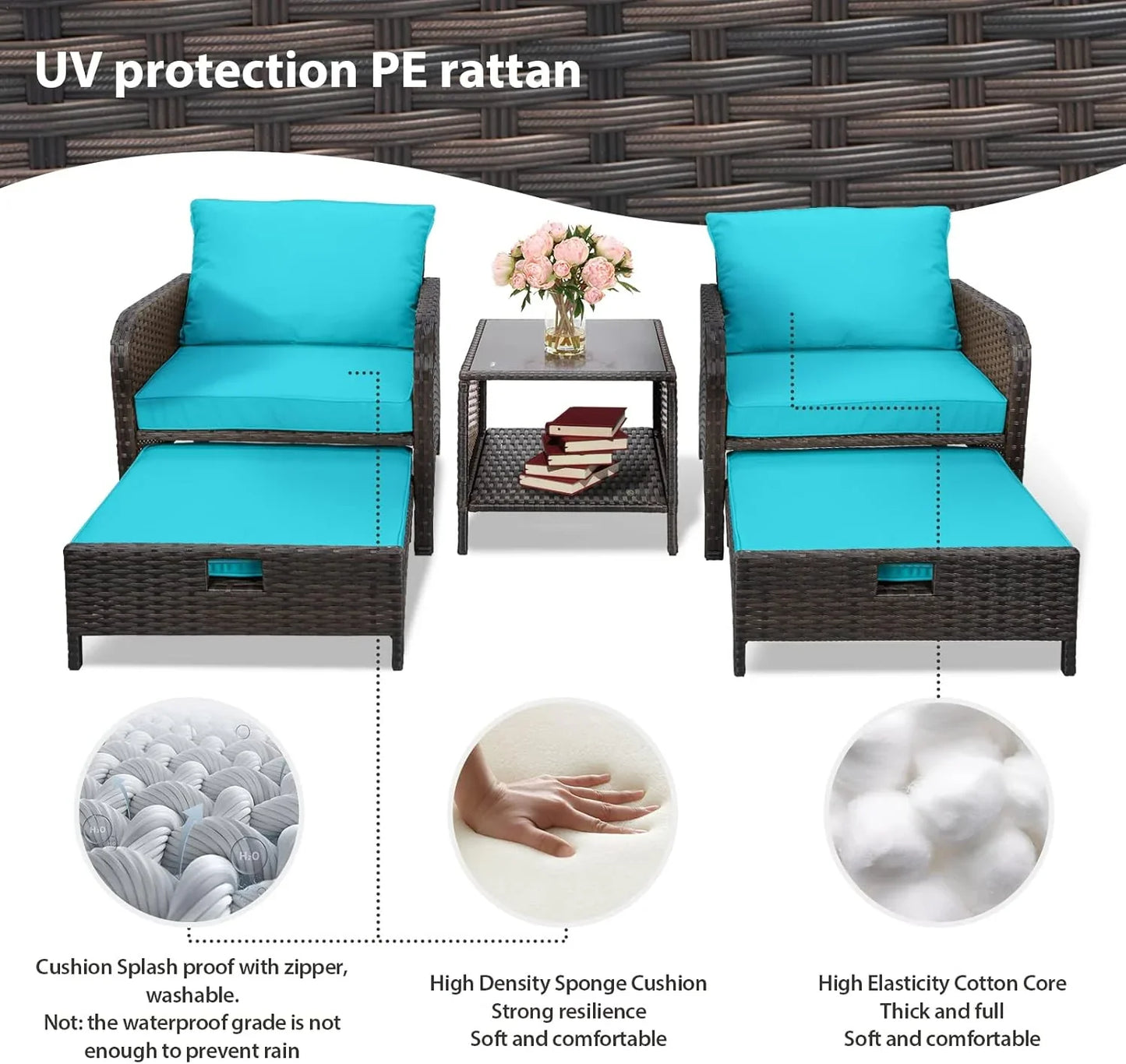 Leveleve Balcony Furniture 5 Piece Patio Conversation Set