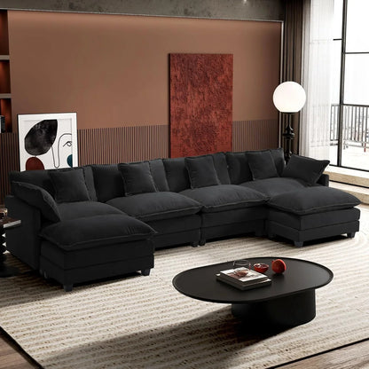 Ihanherry 146 In. U-Shaped Modern Sofa Modular Sectional Cloud Couch With 2 Ottoman