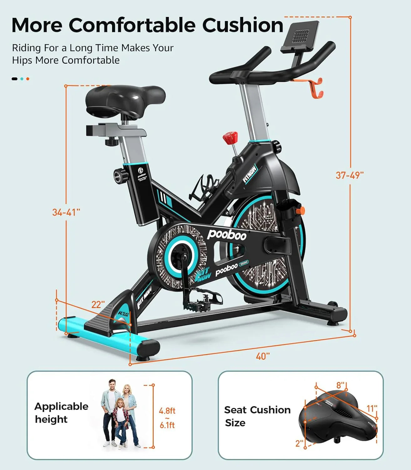 Pooboo Exercise Bike, Adjustable Magnetic/Brake Pad Resistance Silent Belt Drive, Indoor Cycling Bike For Home Cardio
