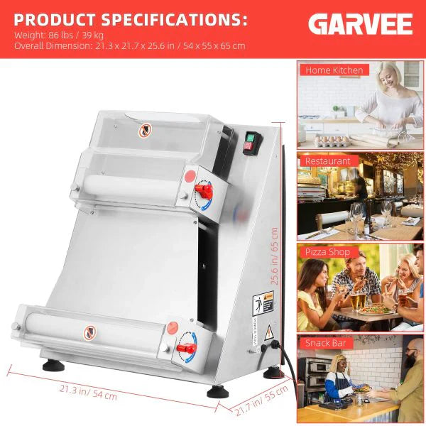 Commercial Pizza Dough Roller Sheeter, Max 16, Automatic 370W Electric Pizza Dough Roller, Stainless Steel, Suitable For Noodle
