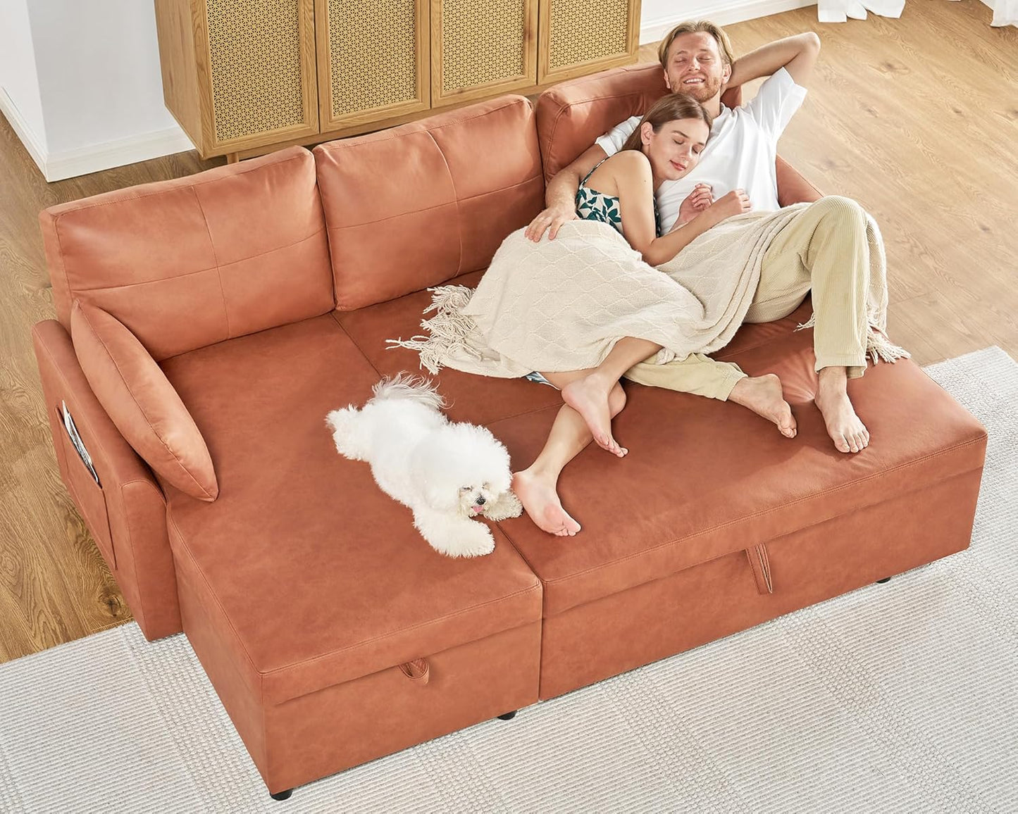 VanAcc Sofa Bed, Sleeper Sofa With Storage Chaise 2-in-1 Pull Out Couch Living Room