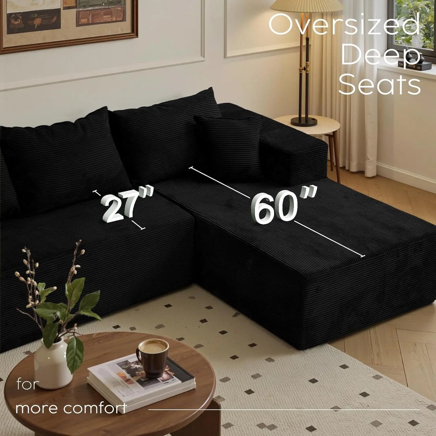 Cloud Sectional Couch With L-Shape Chaise, Modern Modular Sofa With Deep Seat, Upholstered Couches For Living Room Bedroom, No Assembly Required