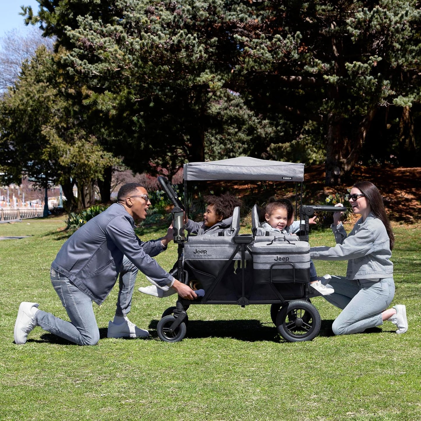 Jeep Wrangler Deluxe 4 Seater Stroller Wagon By Delta Children- Premium Quad Stroller Wagon For 4 Kids