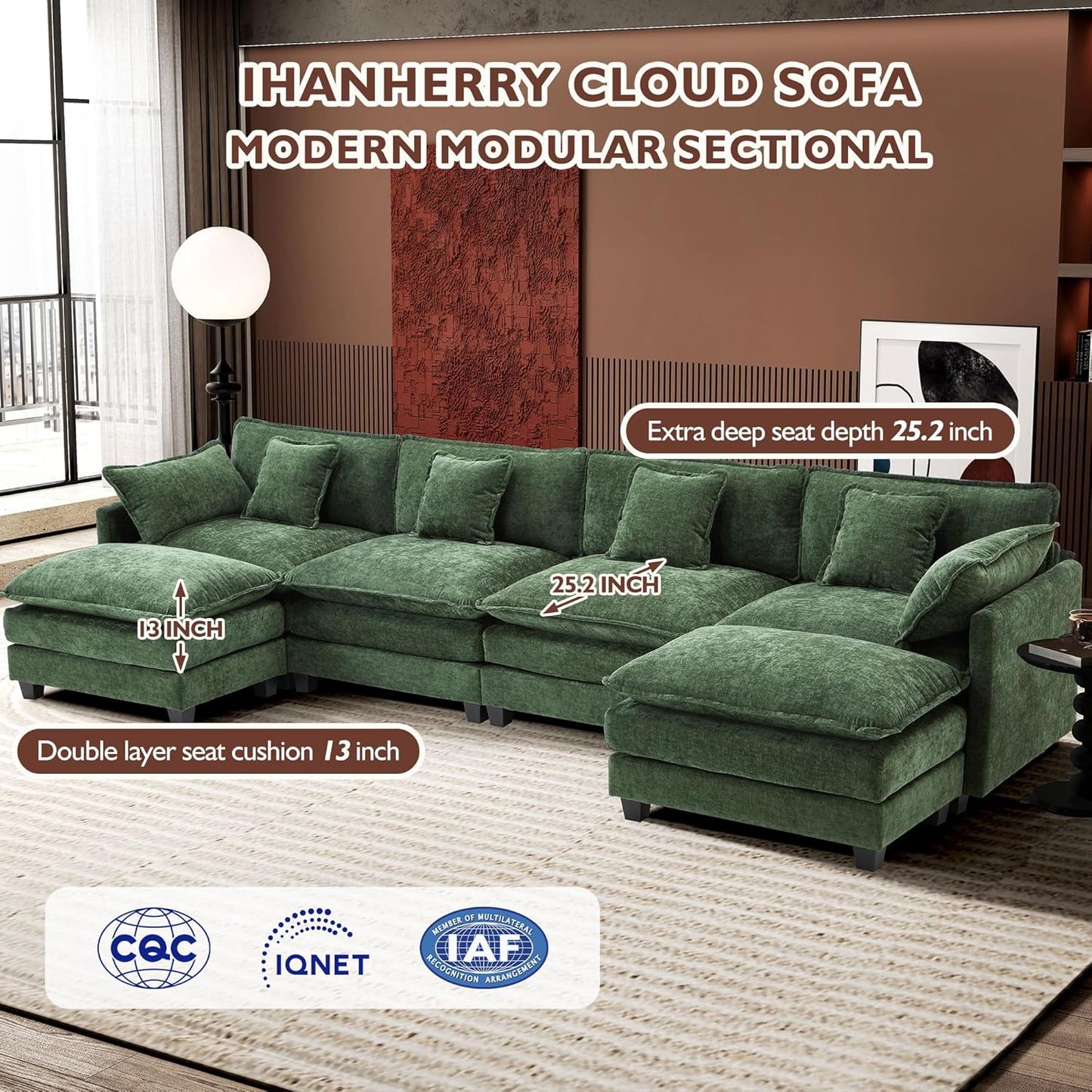 Ihanherry 146 In. U-Shaped Modern Sofa Modular Sectional Cloud Couch With 2 Ottoman