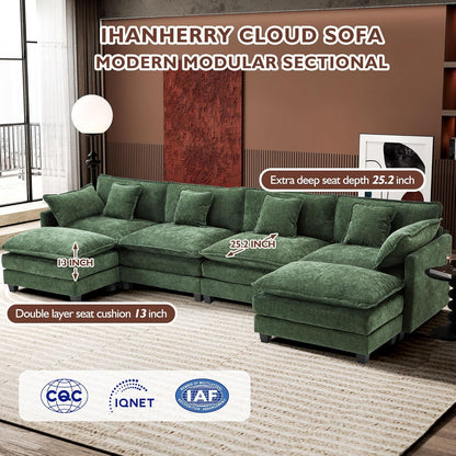Ihanherry 146 In. U-Shaped Modern Sofa Modular Sectional Cloud Couch With 2 Ottoman