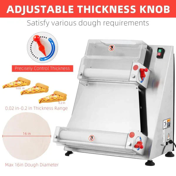 Commercial Pizza Dough Roller Sheeter, Max 16, Automatic 370W Electric Pizza Dough Roller, Stainless Steel, Suitable For Noodle