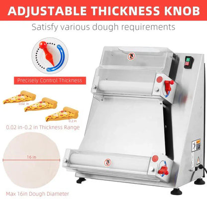 Commercial Pizza Dough Roller Sheeter, Max 16, Automatic 370W Electric Pizza Dough Roller, Stainless Steel, Suitable For Noodle