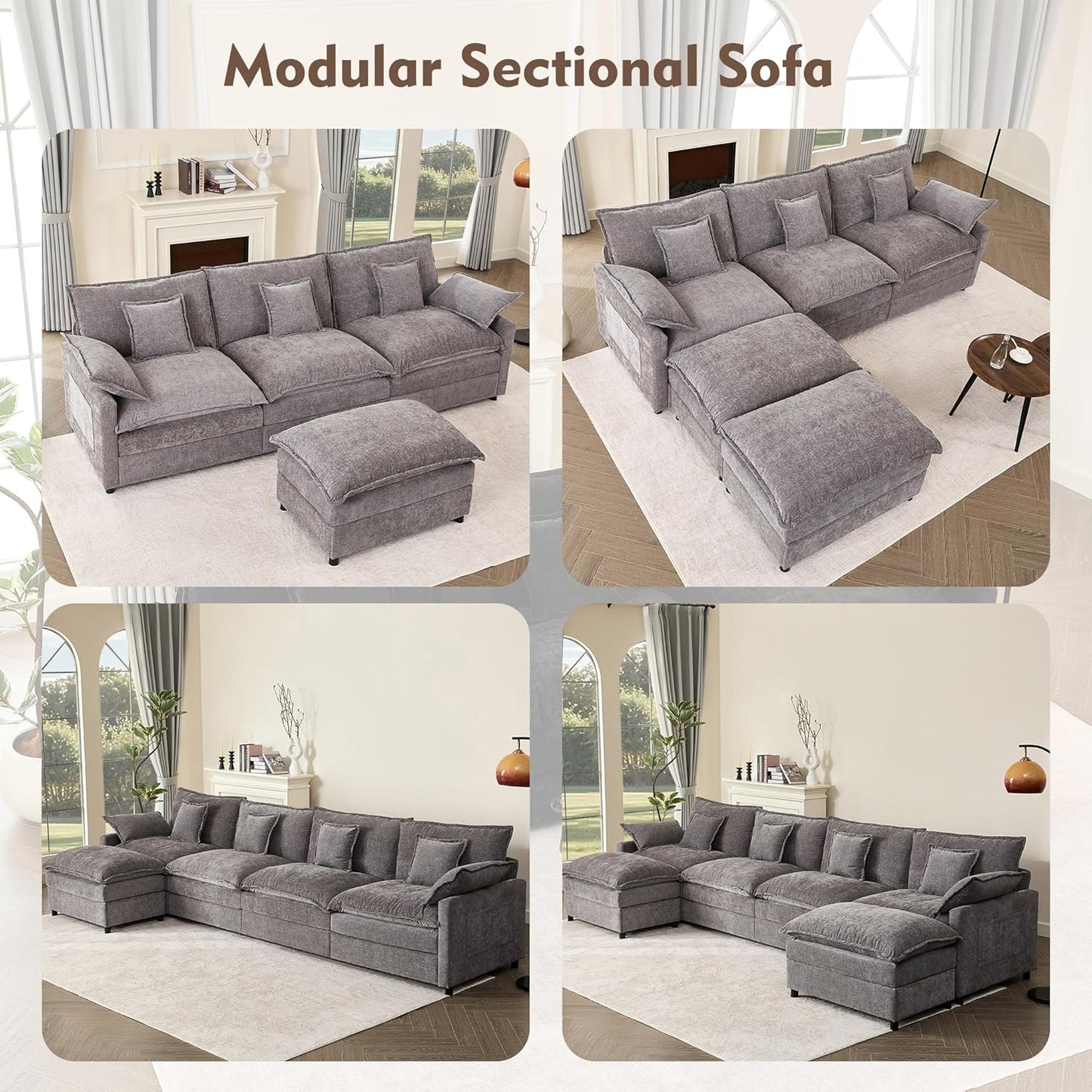 108 In. U Shape Sofa Sectional Sofa Comfortable Cloud Sofa With Removable Footstool