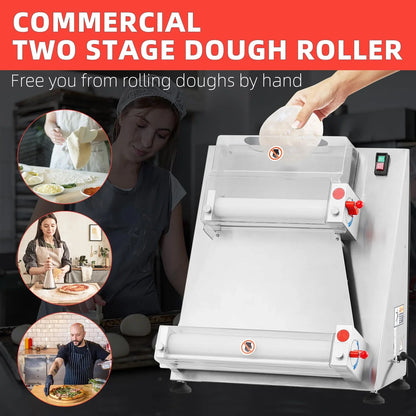 Commercial Pizza Dough Roller Sheeter, Max 16, Automatic 370W Electric Pizza Dough Roller, Stainless Steel, Suitable For Noodle