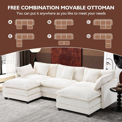 111.4 In. L-Shaped Modern Sofa Modular Cloud Sofa Ottoman 4-Seater Chenille Deep Seat Sofa