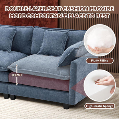 Ihanherry 146 In. U-Shaped Modern Sofa Modular Sectional Cloud Couch With 2 Ottoman